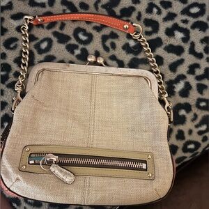 Coach 13396 Bonnie Straw Leather Purse Handbag  10x9x2”orange chain handle